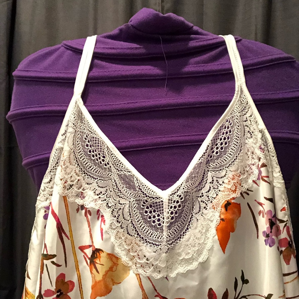 iCollection - Floral Lace Trim Cami Top - White